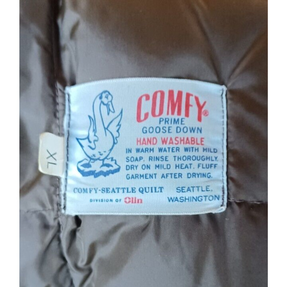 VTG COMFY Mid-Length Goose Down Quilted Car Coat Womens XL Brown Zip open sides - Picture 7 of 8